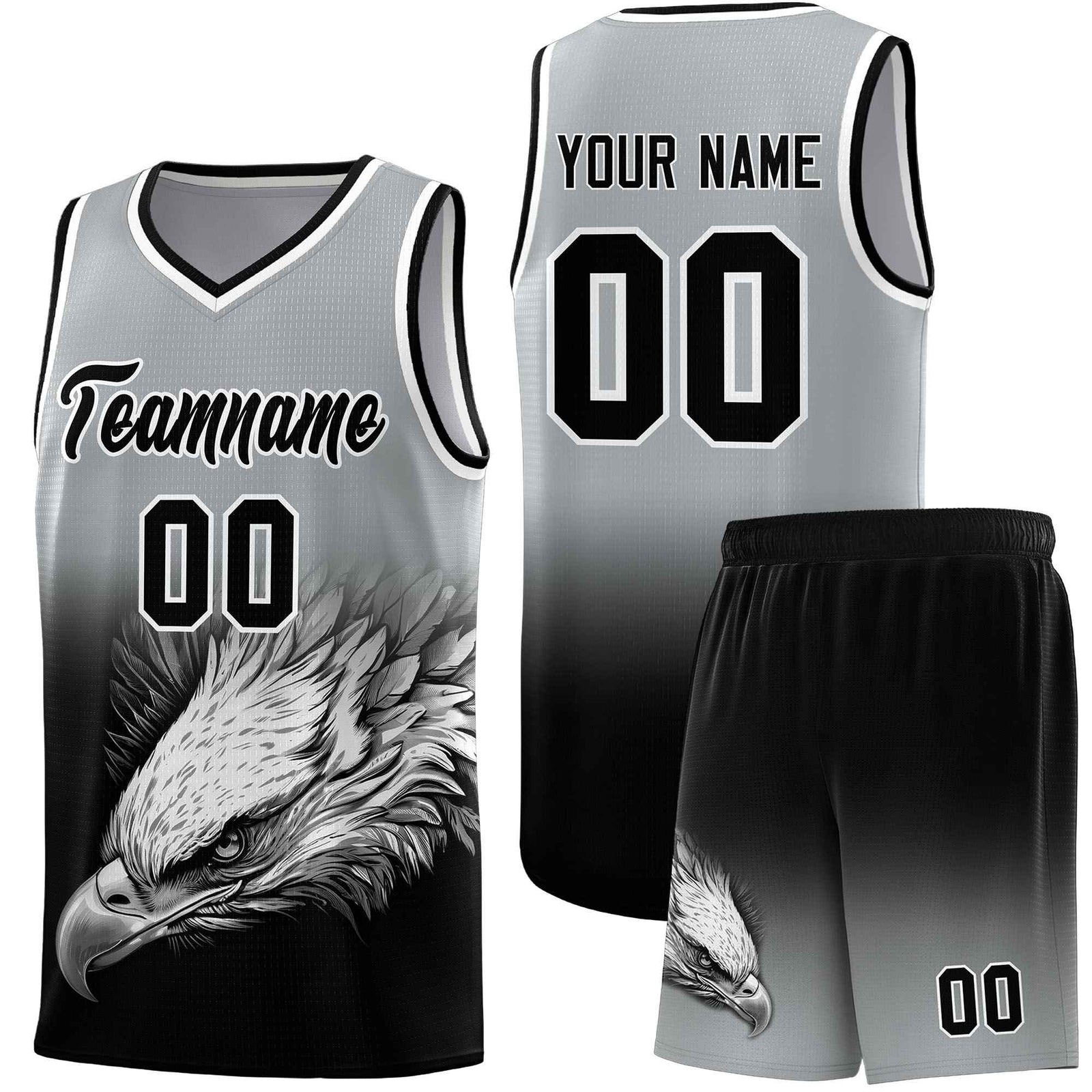 Custom Gray Black Eagle Pattern Graffiti Pattern Sports Uniform Basketball Jersey