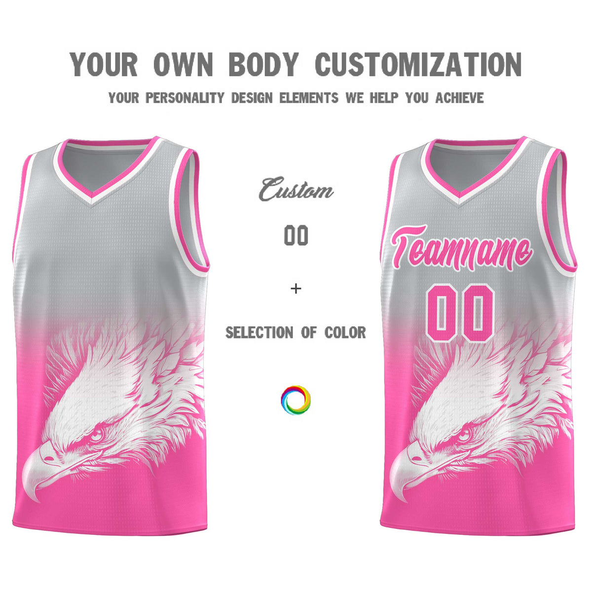 Custom Gray Pink Eagle Pattern Graffiti Pattern Sports Uniform Basketball Jersey