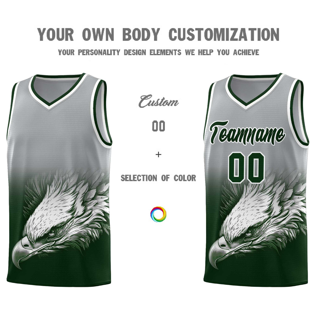 Custom Gray Green Eagle Pattern Graffiti Pattern Sports Uniform Basketball Jersey