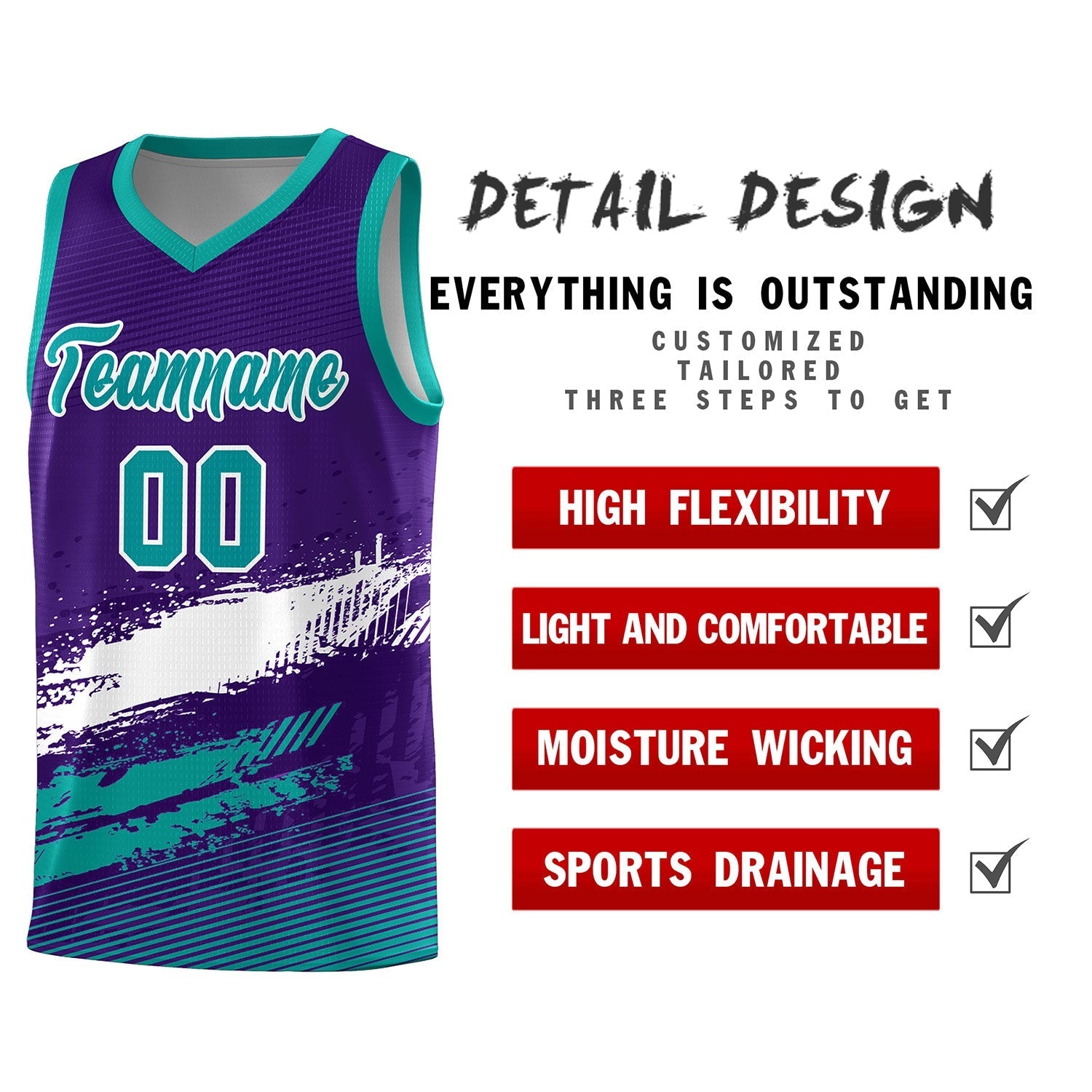 Custom Purple White and Aqua Graffiti Pattern Sports Uniform Basketball Jersey