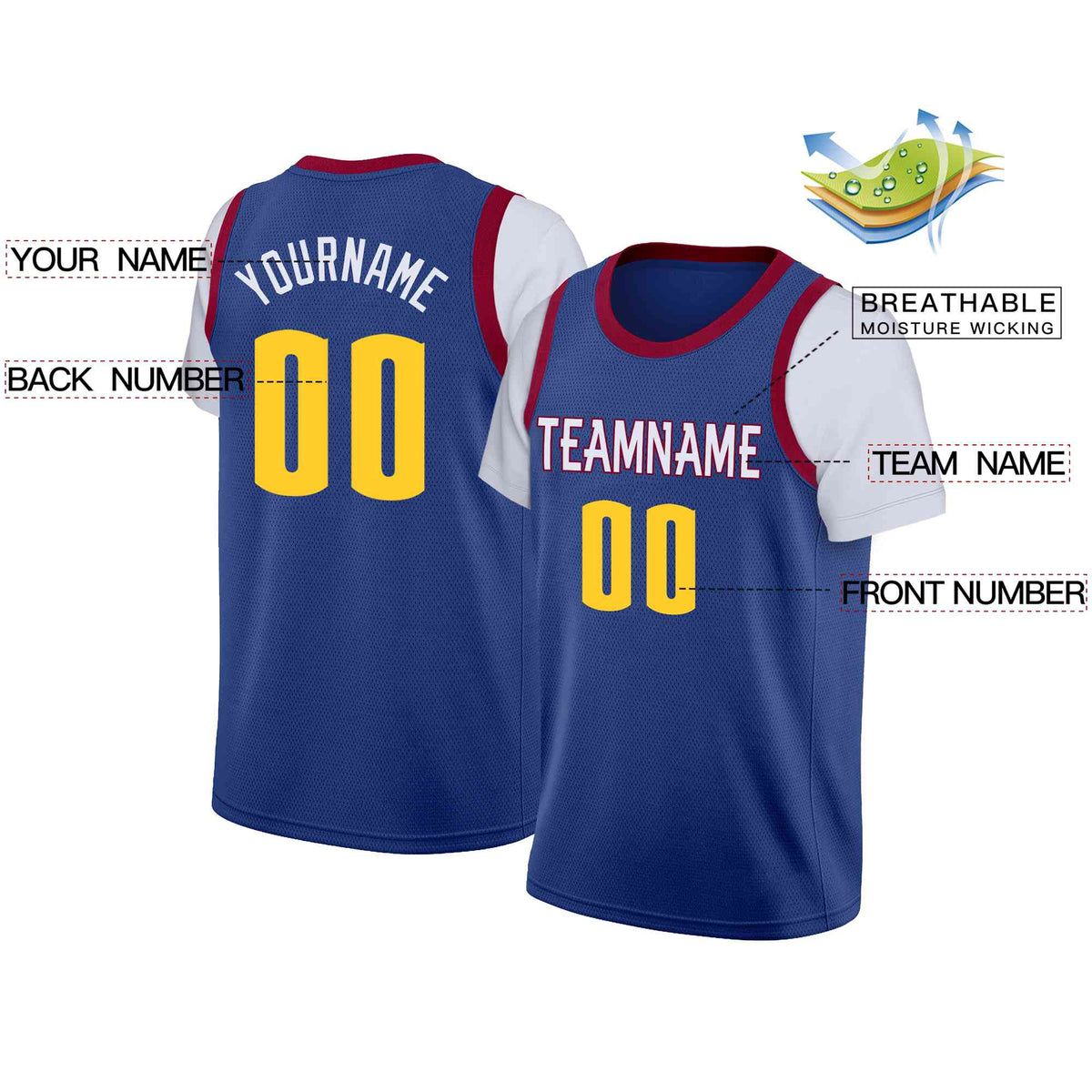 Custom Blue White-Red Classic Tops Casual Fake Sleeve Basketball Jersey