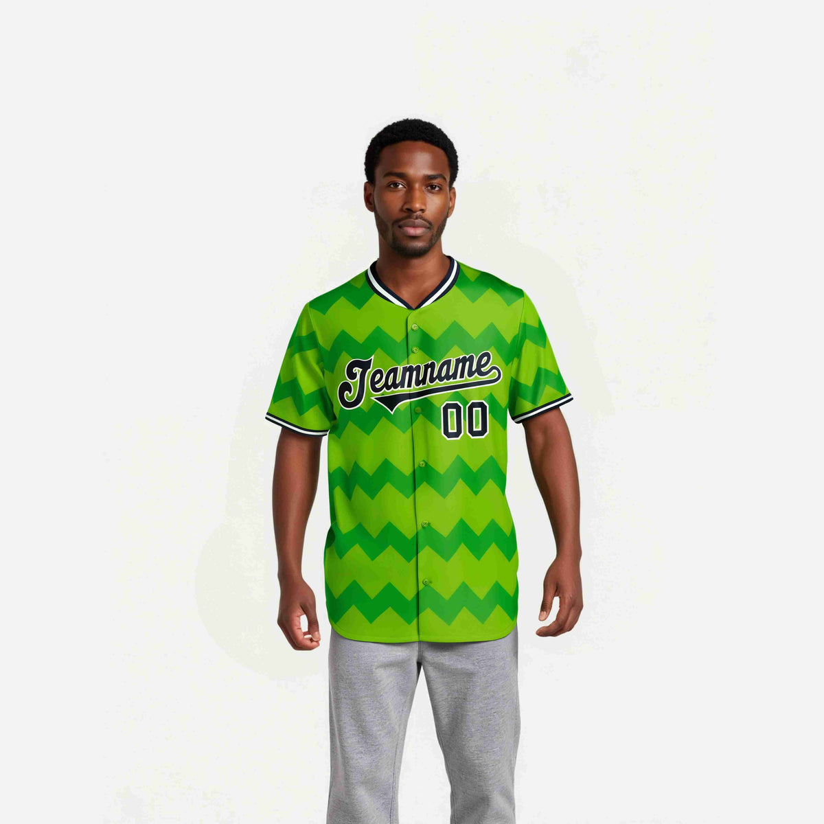 Custom Neon Green Navy White Authentic Corrugated Fashion Baseball Jersey