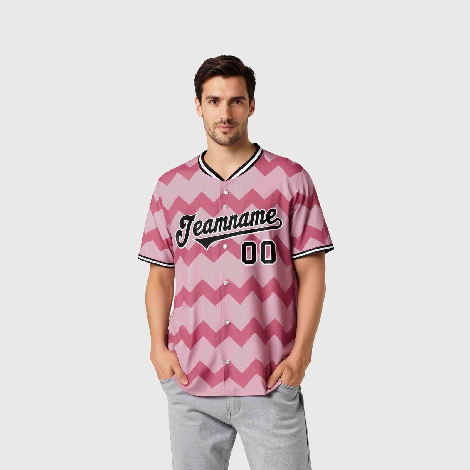Custom Light Pink Black White Authentic Corrugated Fashion Baseball Jersey