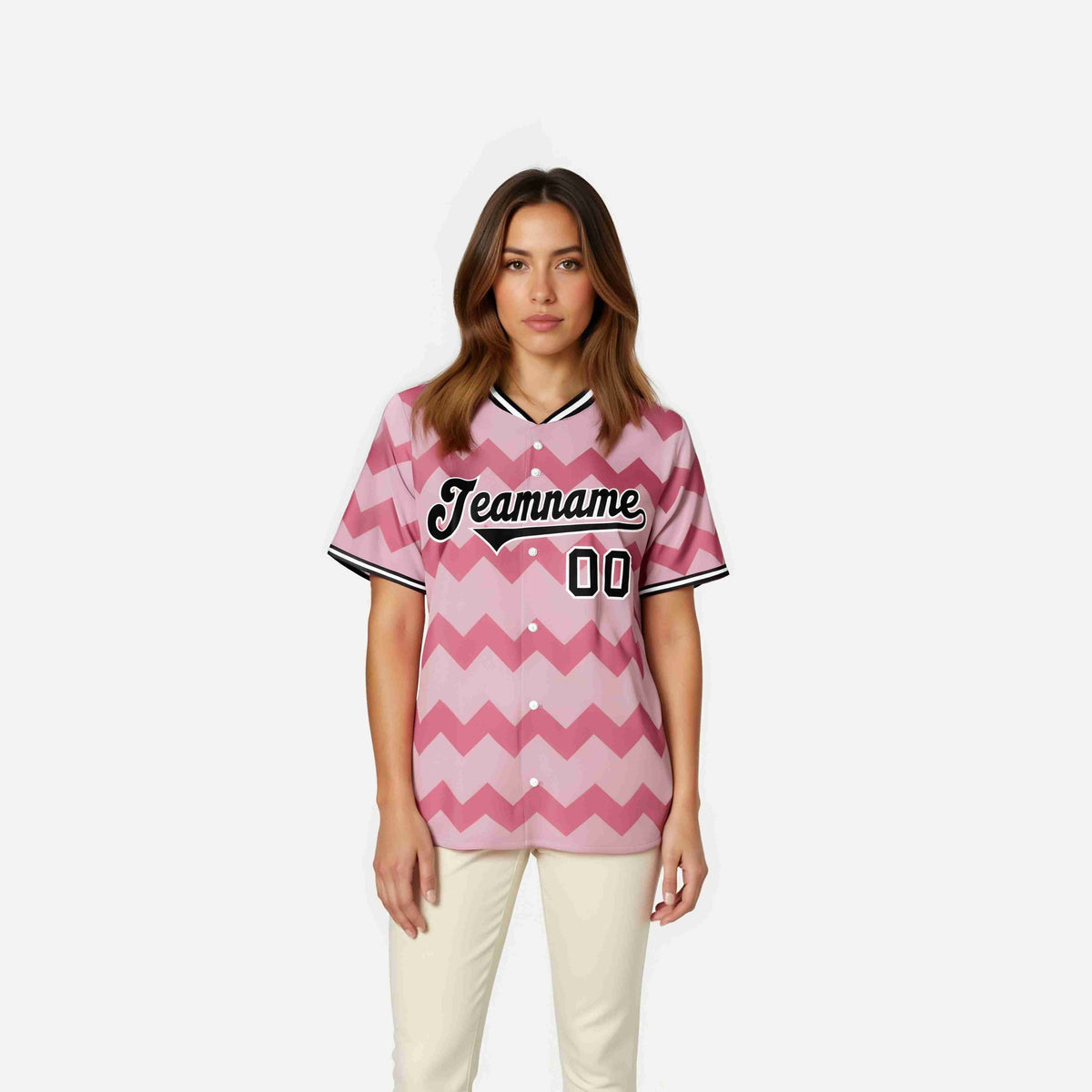 Custom Light Pink Black White Authentic Corrugated Fashion Baseball Jersey