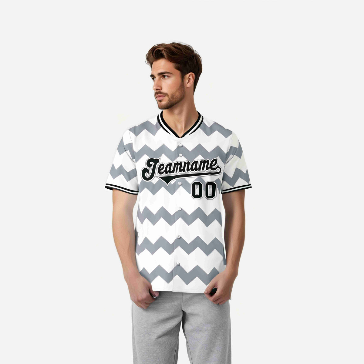 Custom White Black Gray Authentic Corrugated Fashion Baseball Jersey