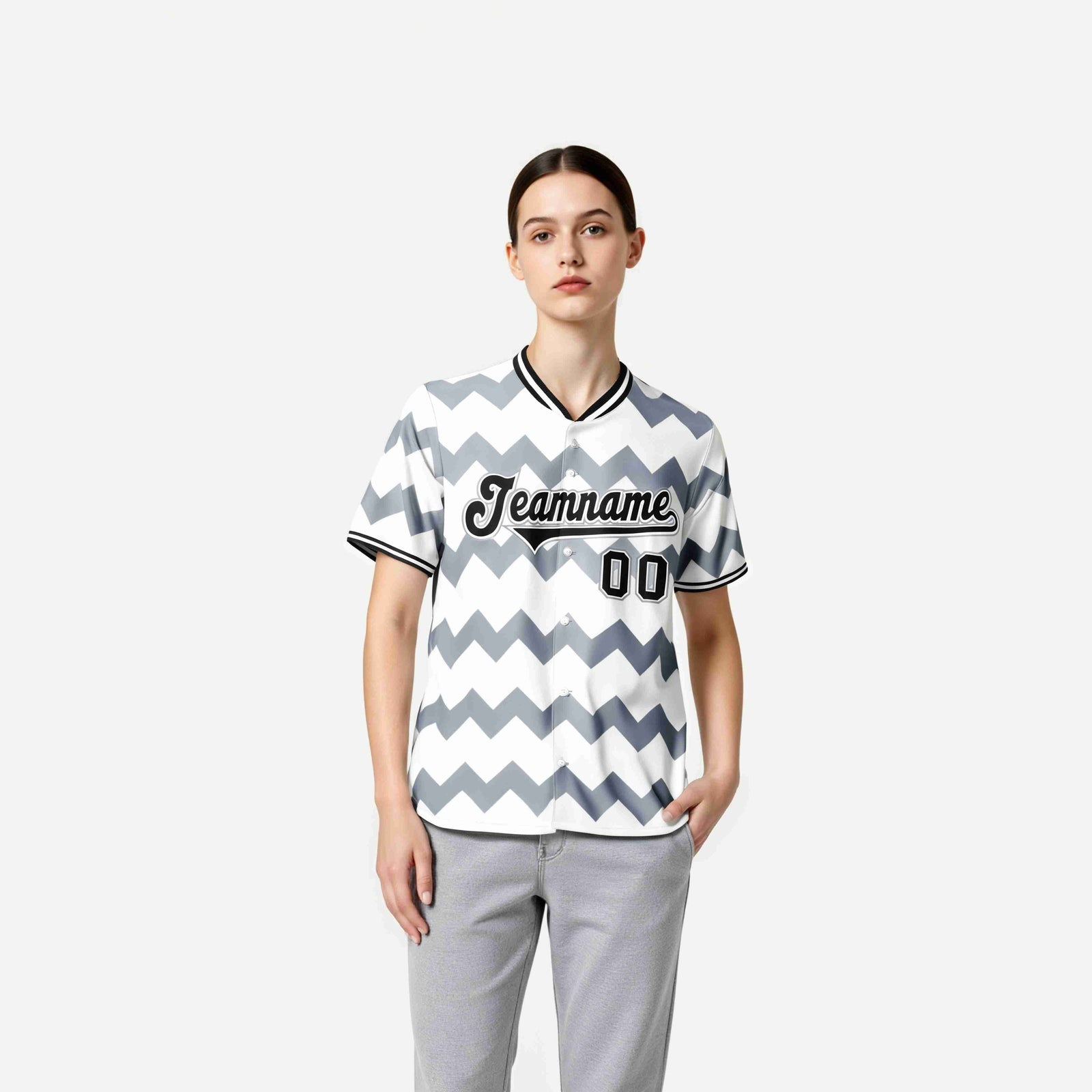 Custom White Black Gray Authentic Corrugated Fashion Baseball Jersey