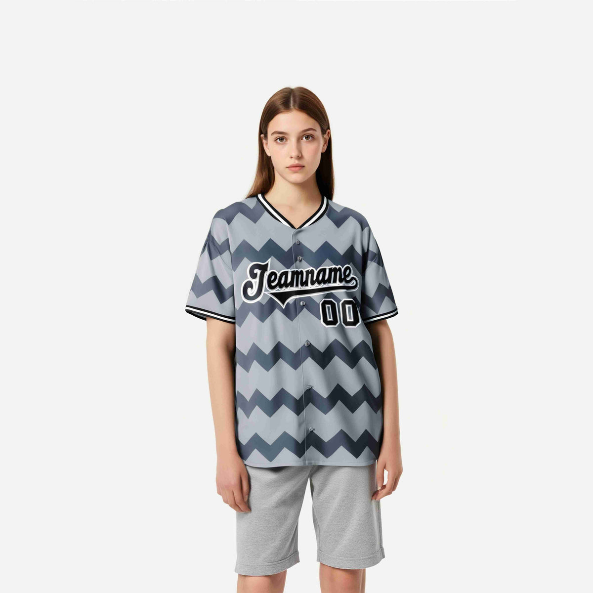 Custom Gray Black White Authentic Corrugated Fashion Baseball Jersey