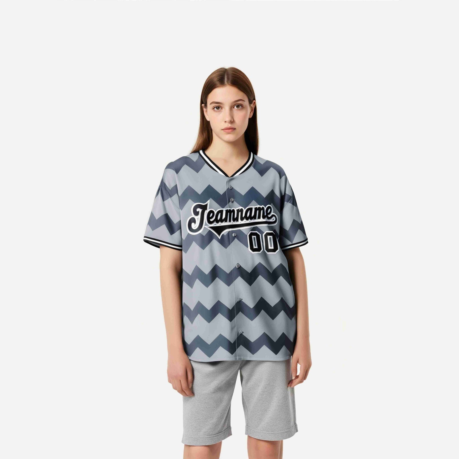 Custom Gray Black White Authentic Corrugated Fashion Baseball Jersey