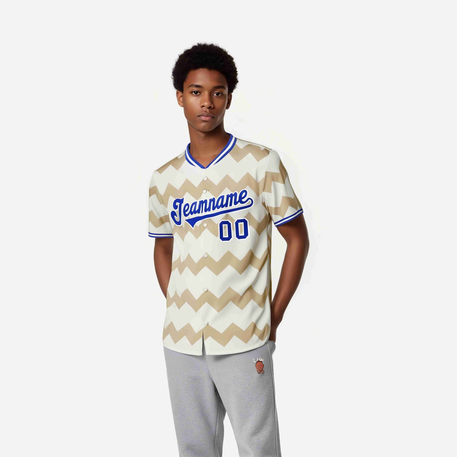 Custom Khaki Royal Blue White Authentic Corrugated Fashion Baseball Jersey