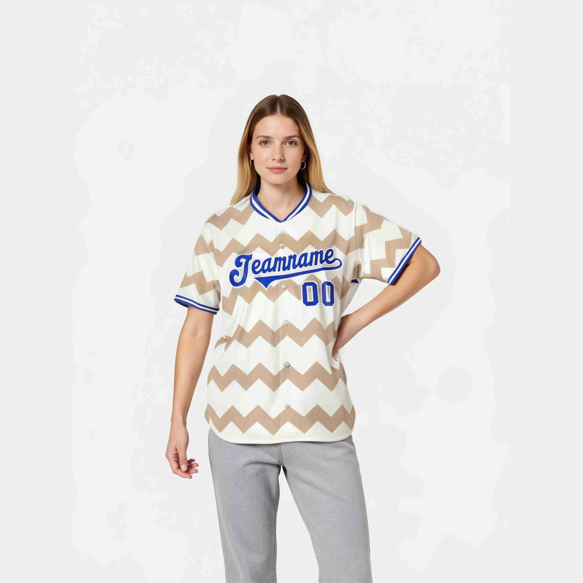 Custom Khaki Royal Blue White Authentic Corrugated Fashion Baseball Jersey