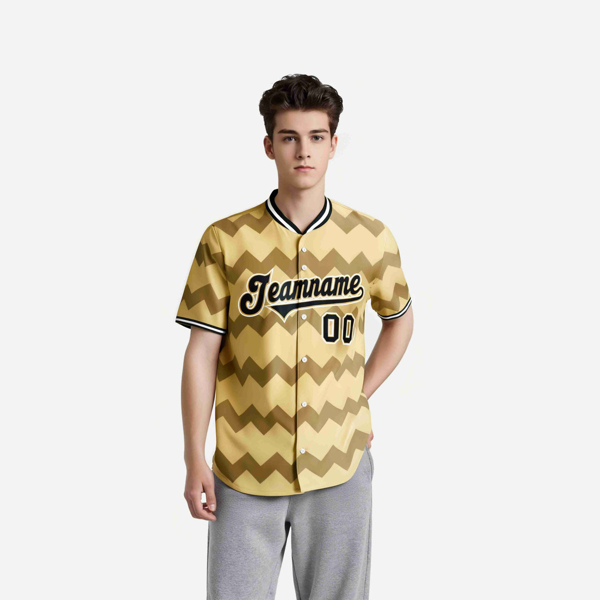 Custom Khaki Black White Authentic Corrugated Fashion Baseball Jersey