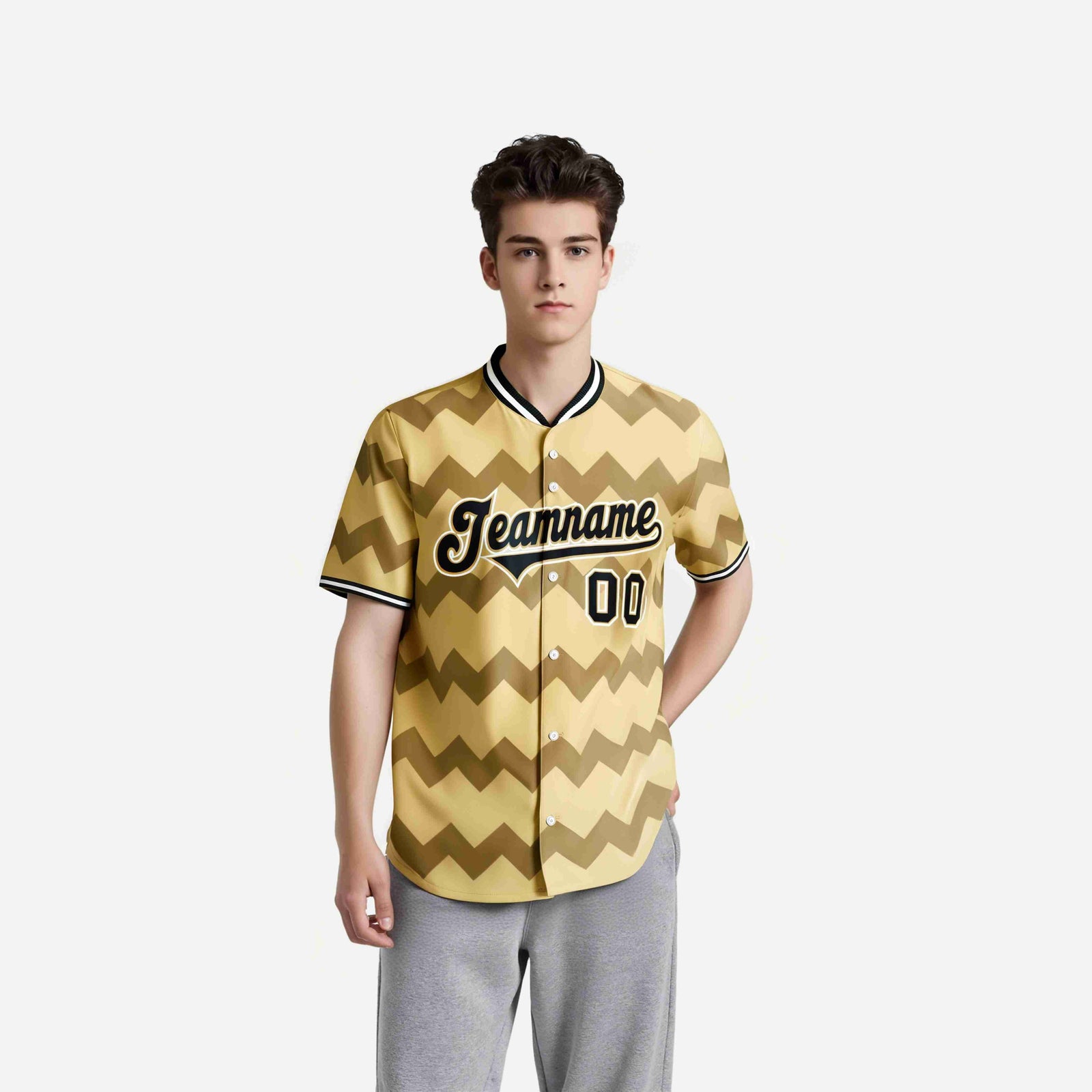 Custom Khaki Black White Authentic Corrugated Fashion Baseball Jersey