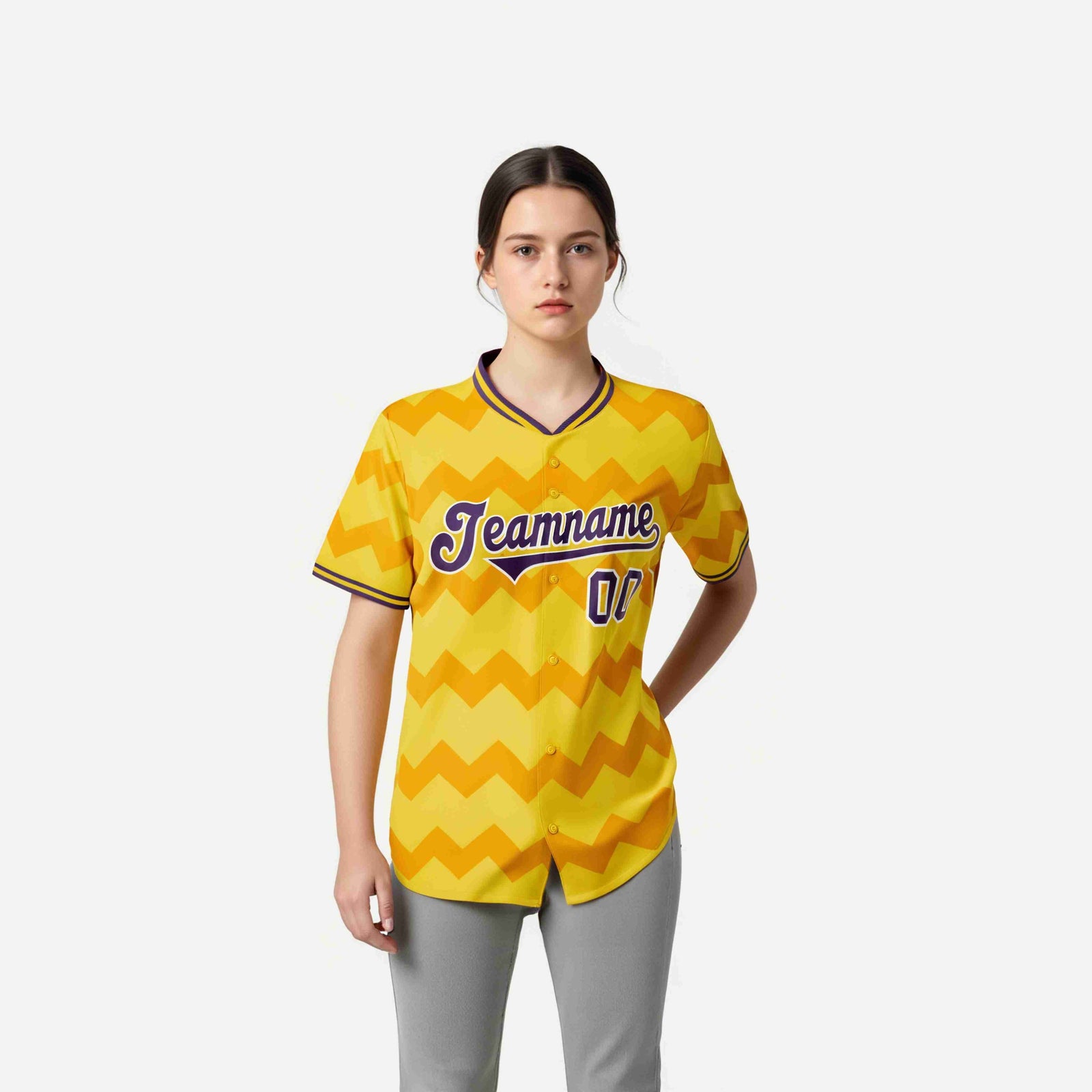 Custom Gold Purple White Authentic Corrugated Fashion Baseball Jersey