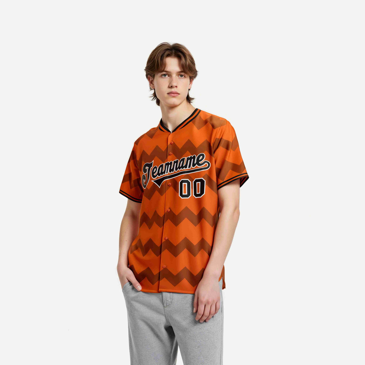 Custom Orange Black White Authentic Corrugated Fashion Baseball Jersey