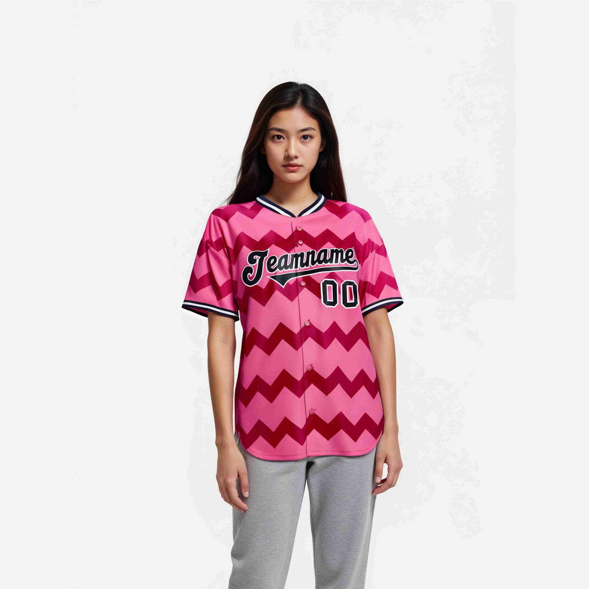Custom Pink Navy White Authentic Corrugated Fashion Baseball Jersey