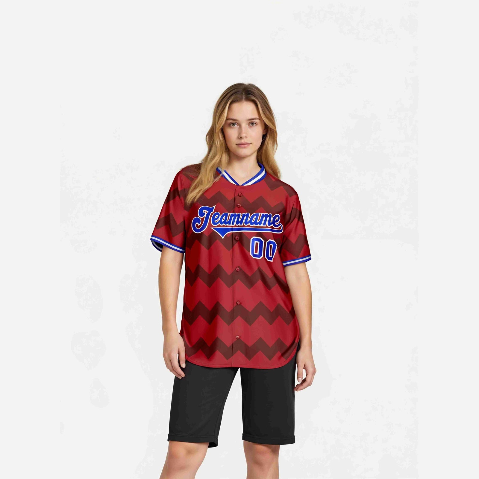 Custom Red Royal Blue White Authentic Corrugated Fashion Baseball Jersey