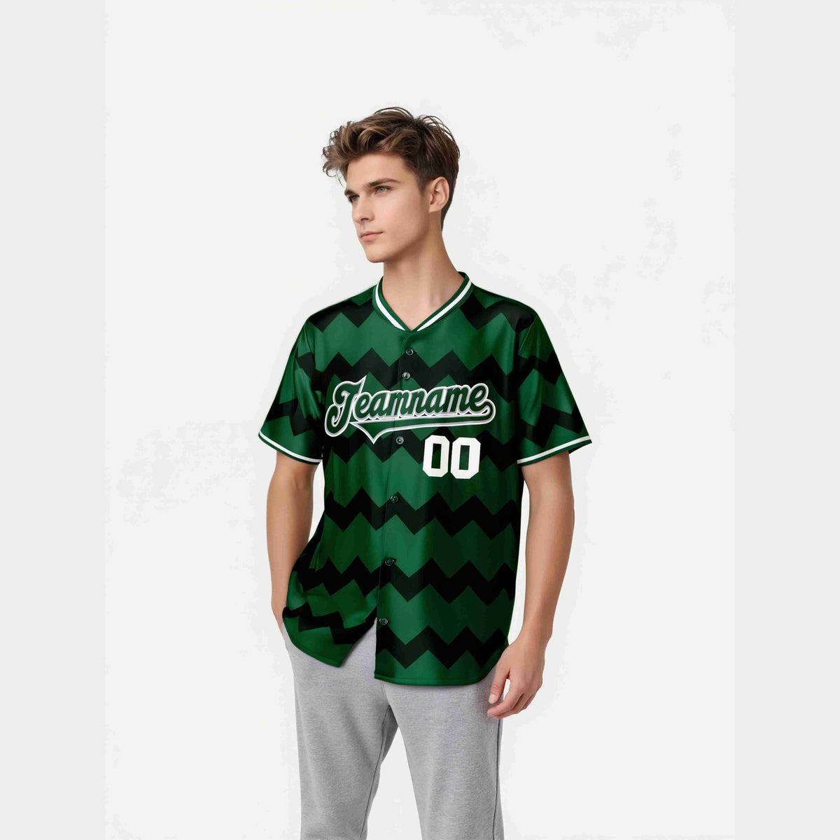 Custom Green White Authentic Corrugated Fashion Baseball Jersey