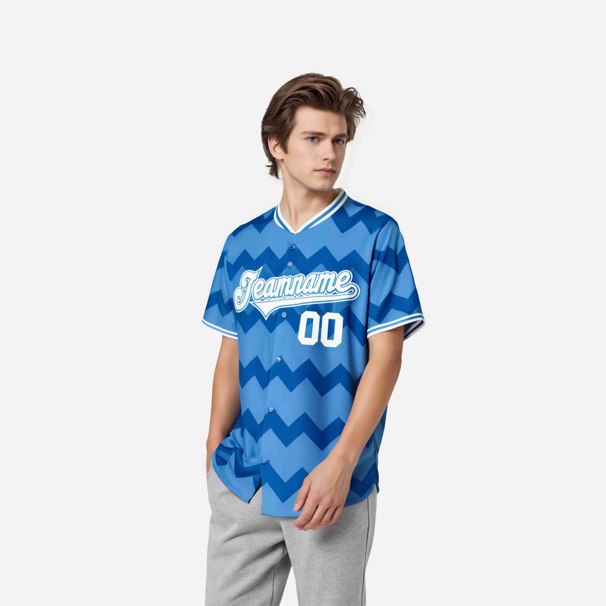 Custom Powder Blue White Authentic Corrugated Fashion Baseball Jersey