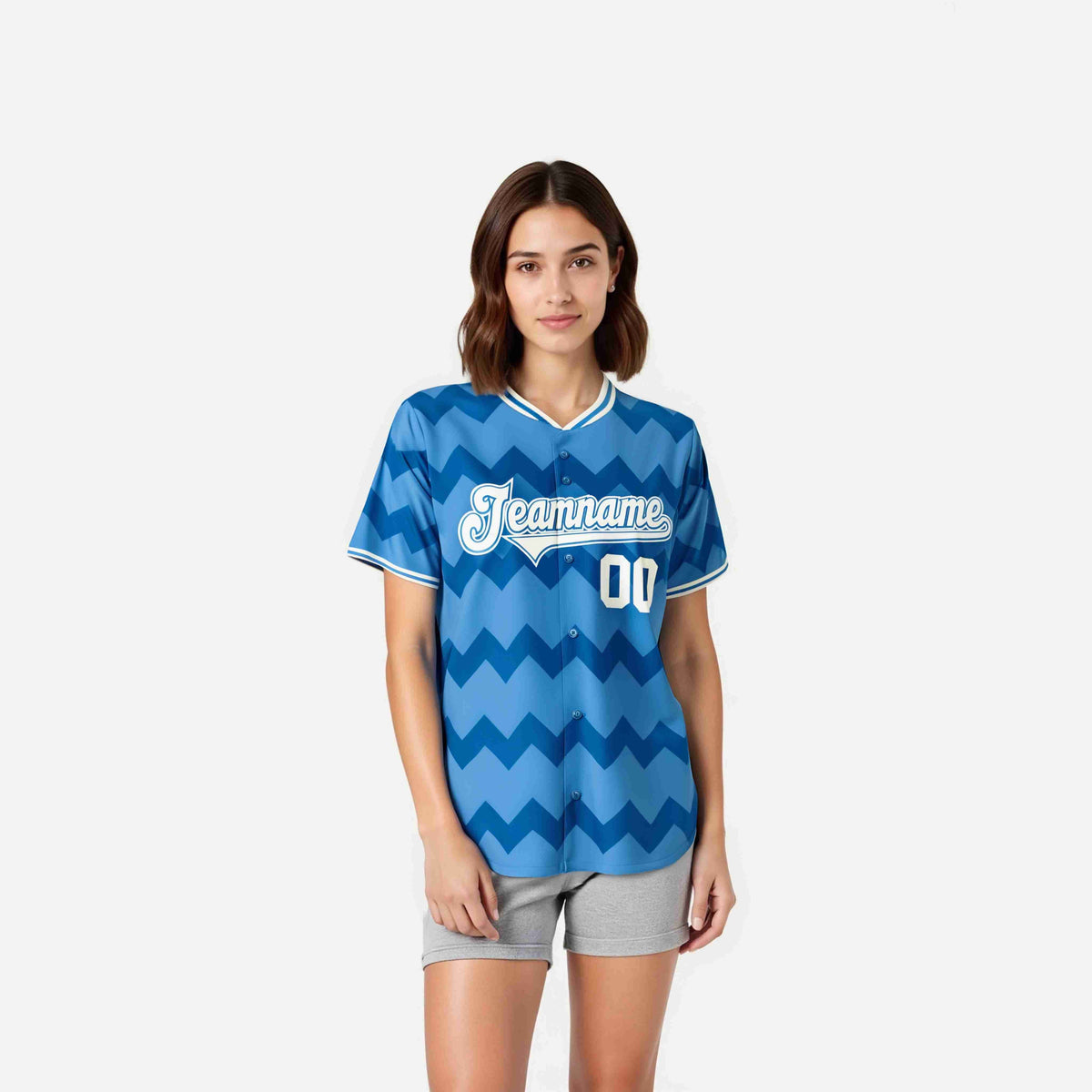 Custom Powder Blue White Authentic Corrugated Fashion Baseball Jersey