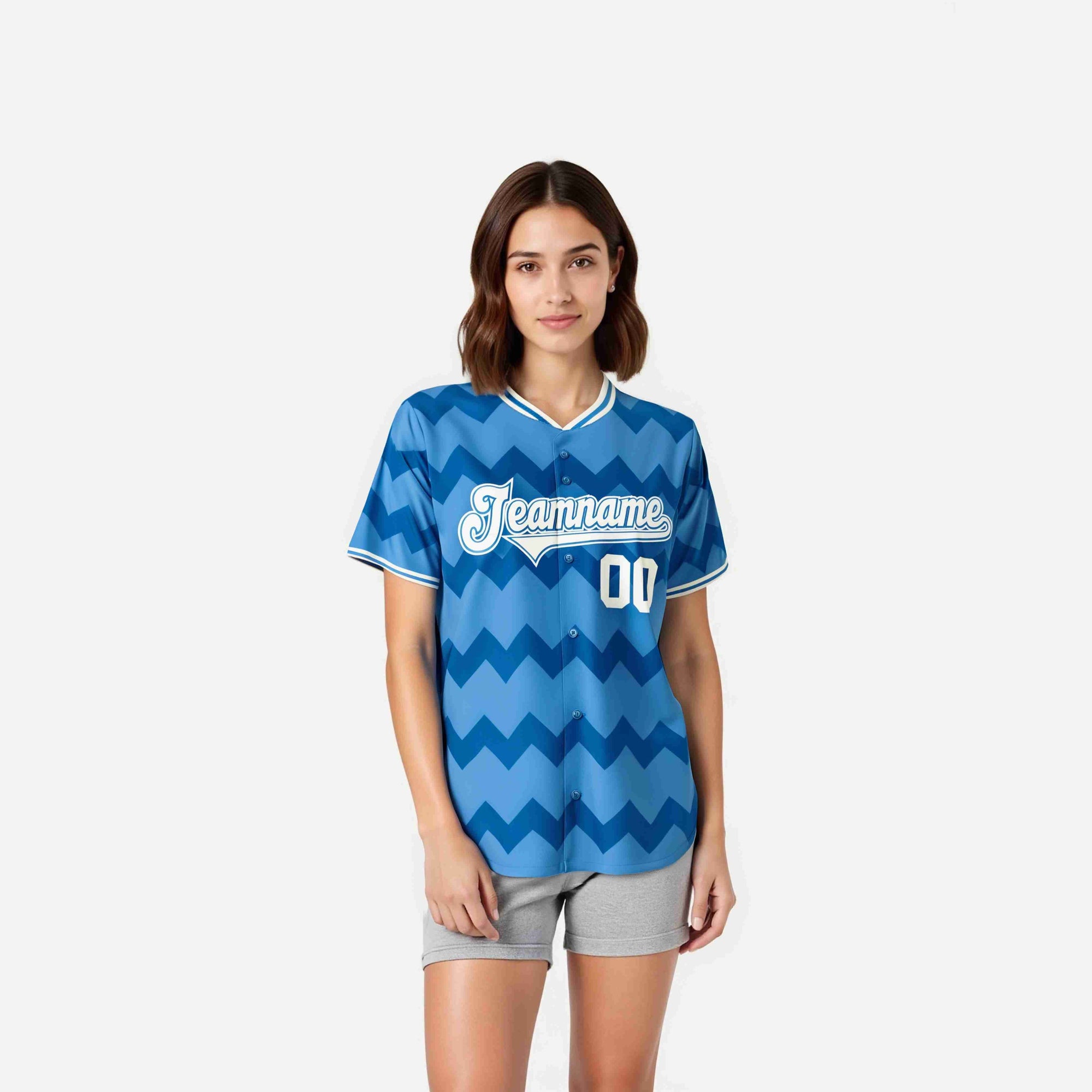 Custom Powder Blue White Authentic Corrugated Fashion Baseball Jersey