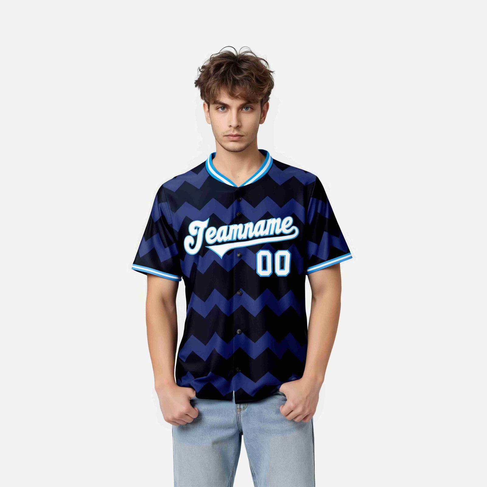 Custom Navy Powder Blue White Authentic Corrugated Fashion Baseball Jersey