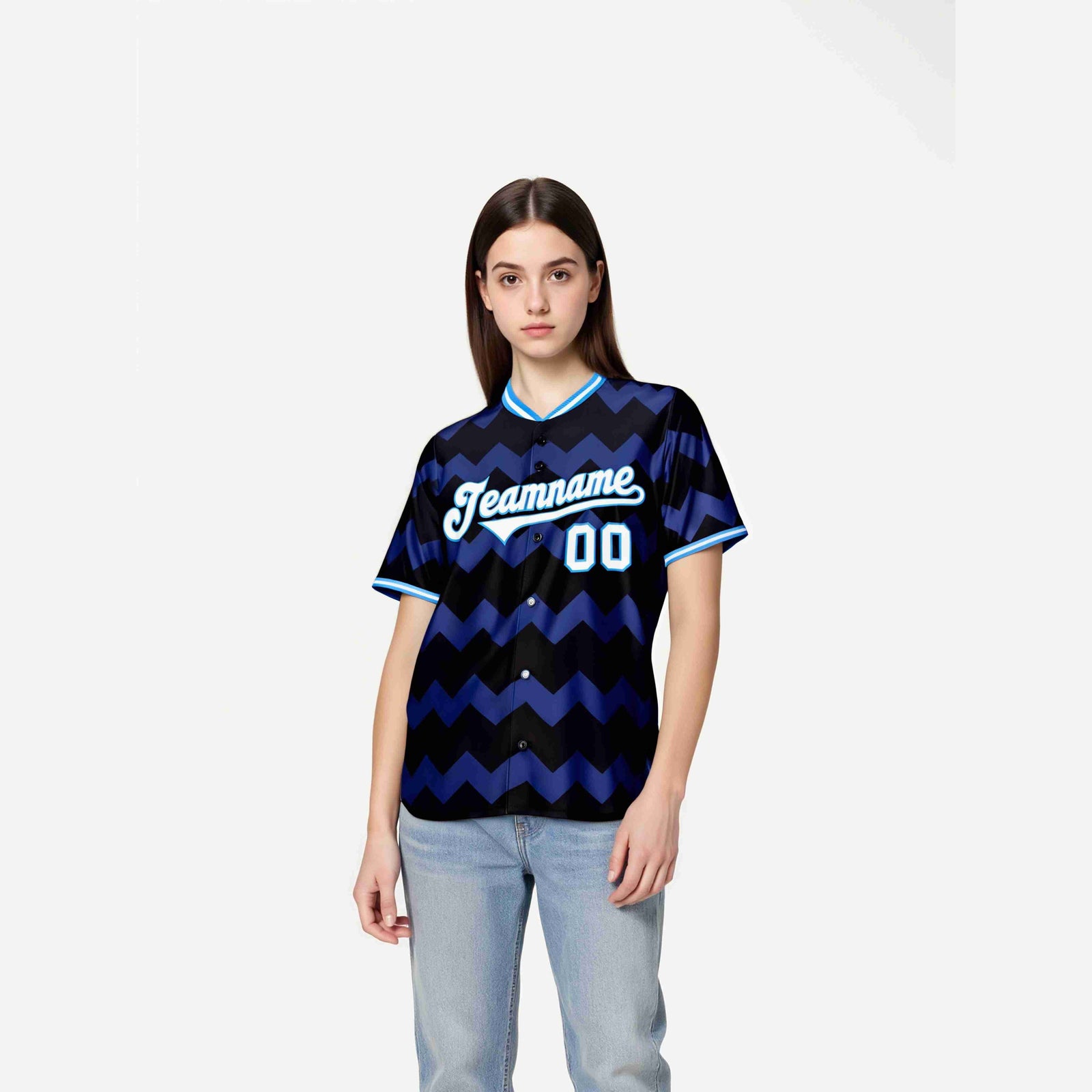 Custom Navy Powder Blue White Authentic Corrugated Fashion Baseball Jersey