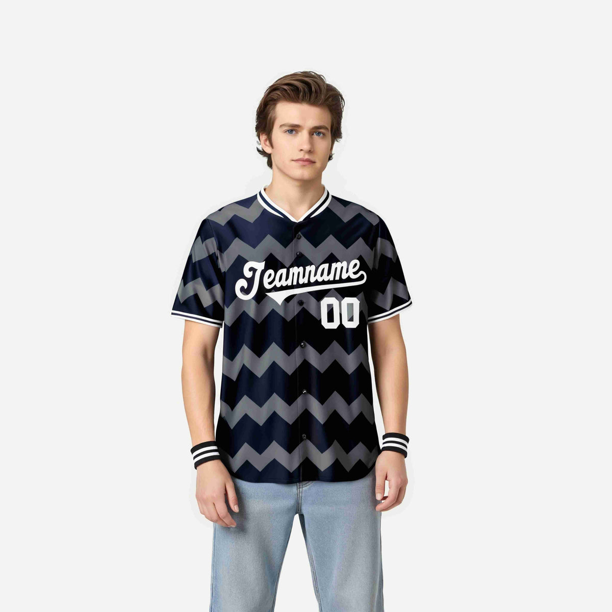 Custom Black Gray White Authentic Corrugated Fashion Baseball Jersey