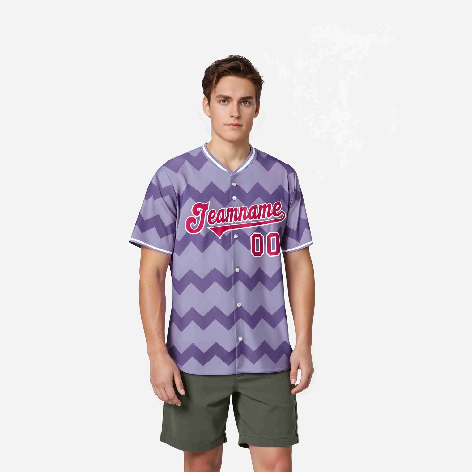 Custom Light Purple Pink White Authentic Corrugated Fashion Baseball Jersey
