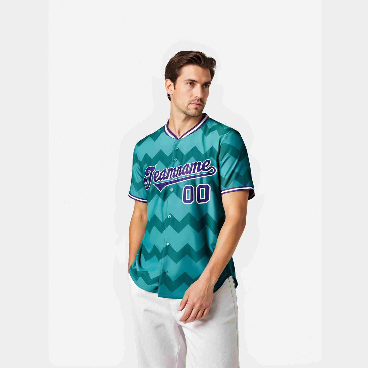 Custom Aqua Purple White Authentic Corrugated Fashion Baseball Jersey