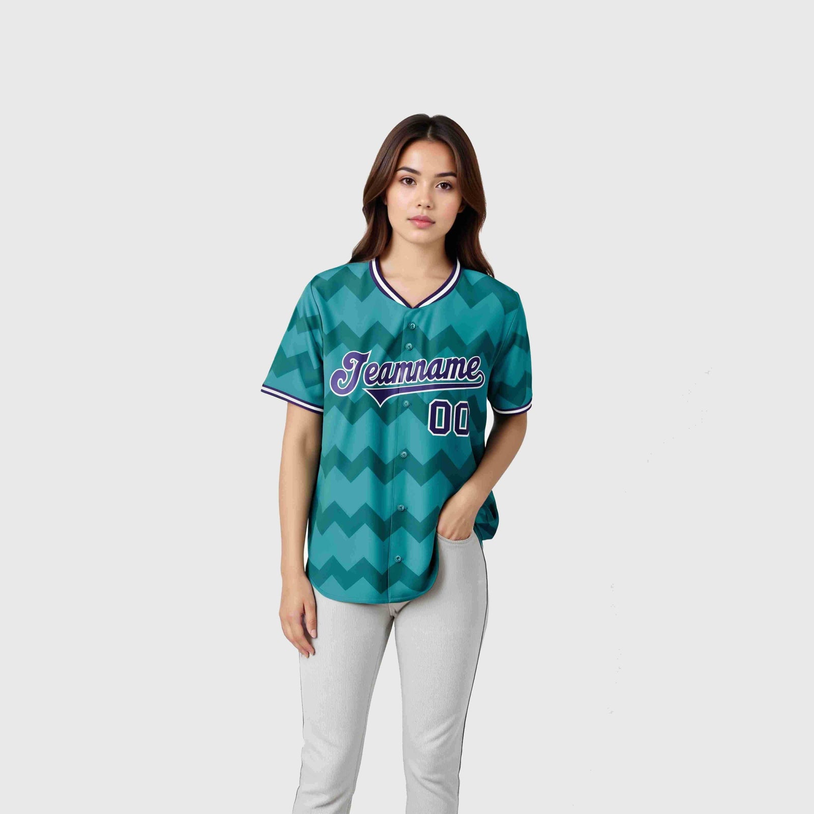 Custom Aqua Purple White Authentic Corrugated Fashion Baseball Jersey