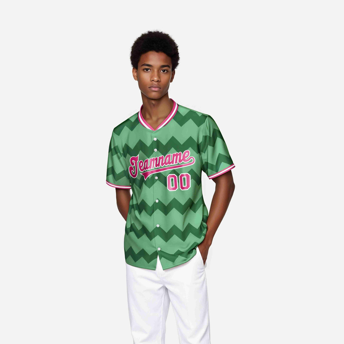 Custom Green Pink White Authentic Corrugated Fashion Baseball Jersey