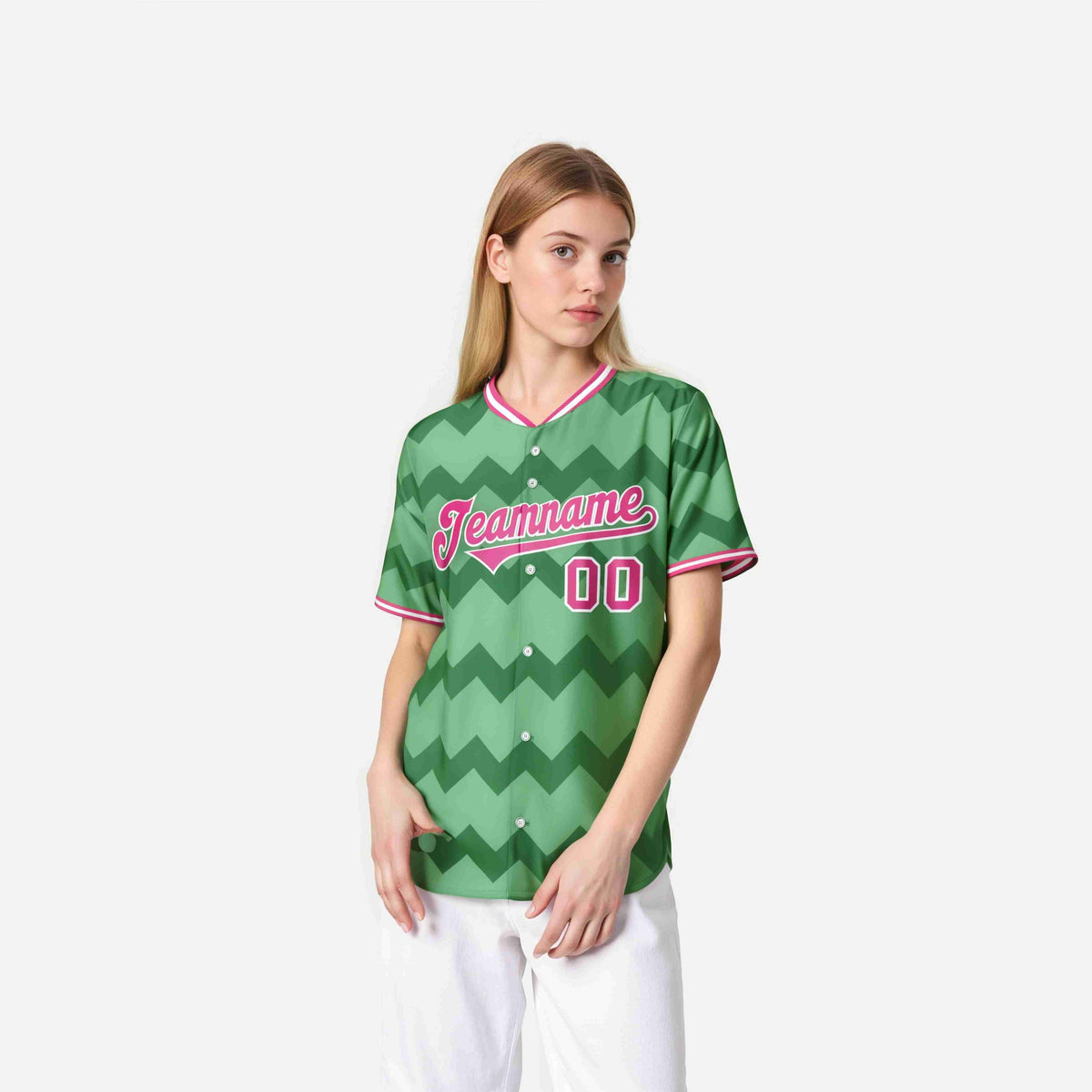Custom Green Pink White Authentic Corrugated Fashion Baseball Jersey