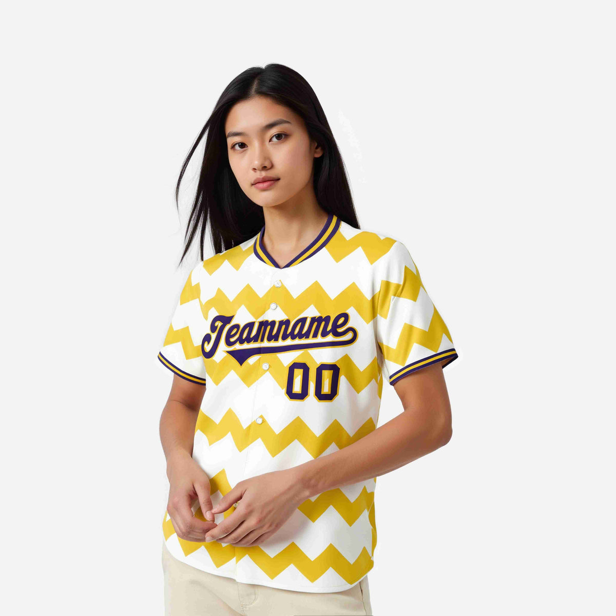 Custom White Purple Gold Authentic Corrugated Fashion Baseball Jersey