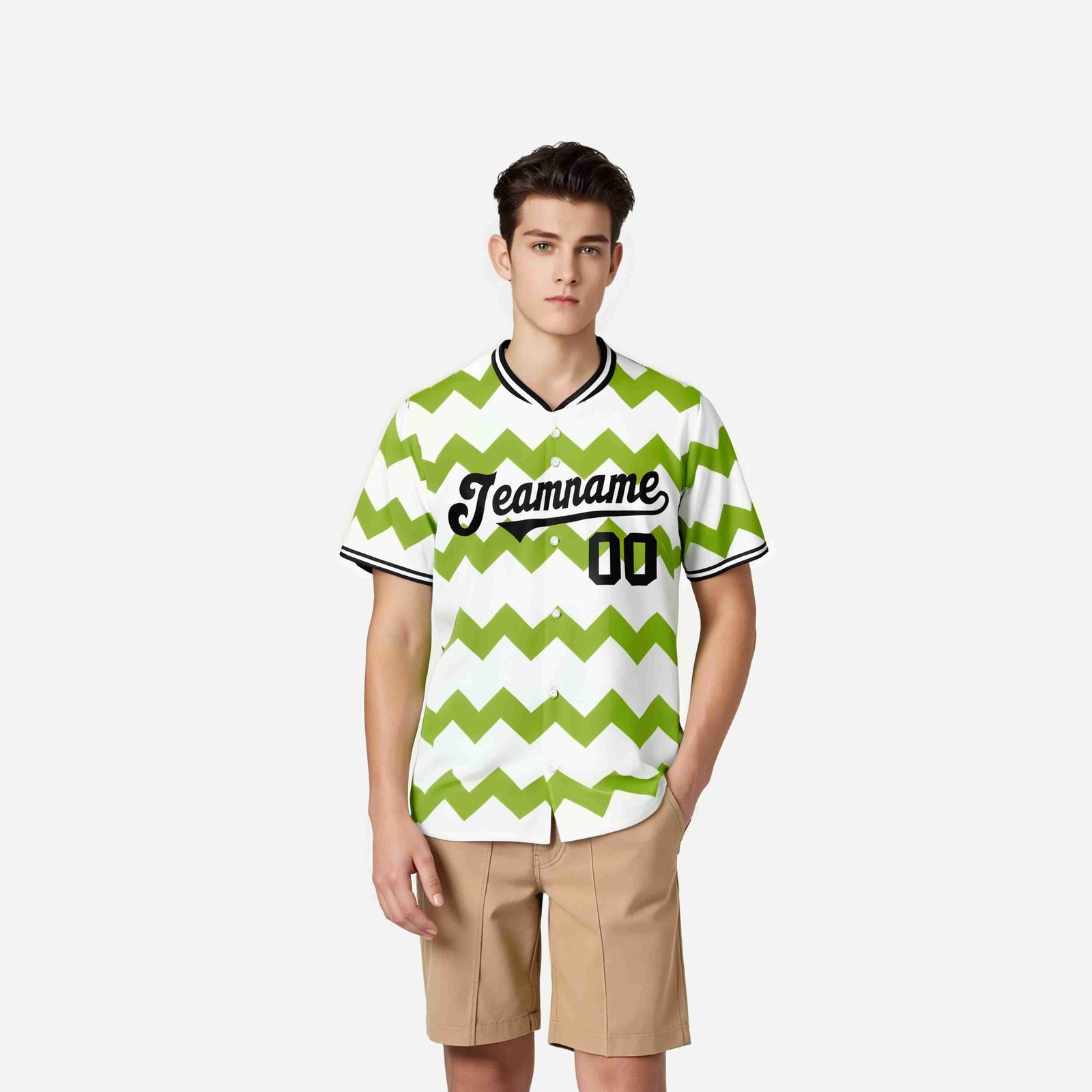 Custom White Neon Green Black Authentic Corrugated Fashion Baseball Jersey