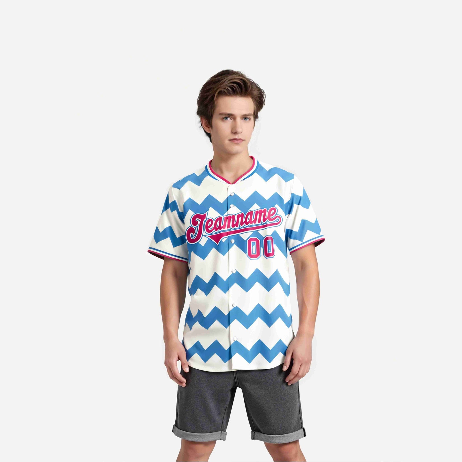 Custom White Powder Blue Pink Authentic Corrugated Fashion Baseball Jersey