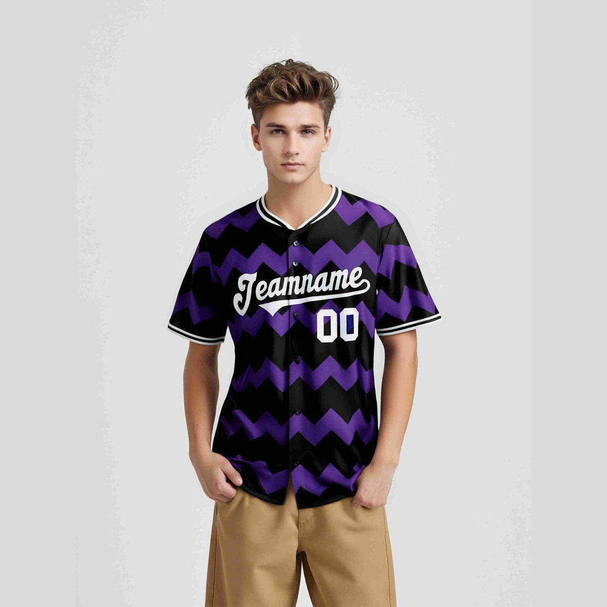 Custom Black Purple Gray Authentic Corrugated Fashion Baseball Jersey