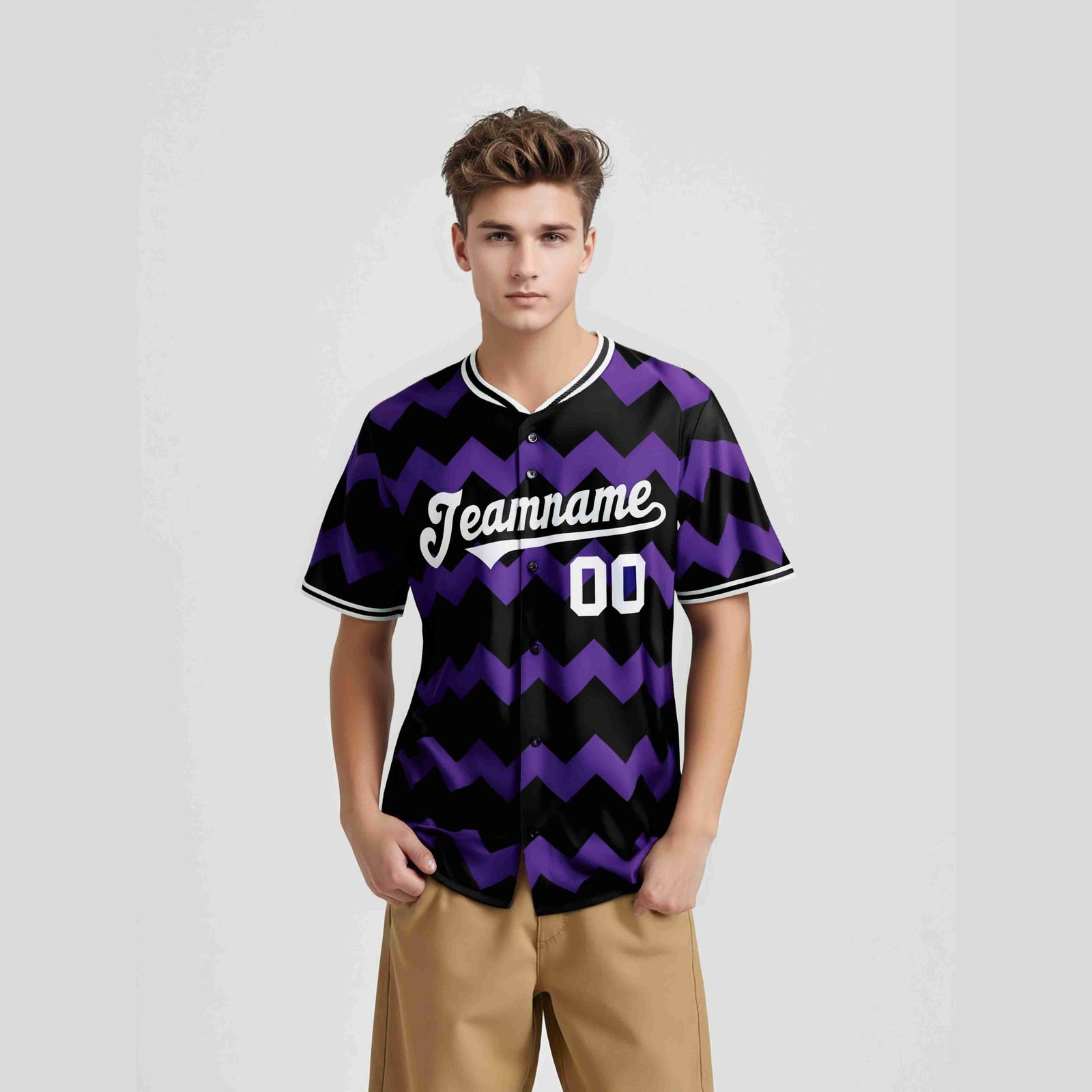 Custom Black Purple Gray Authentic Corrugated Fashion Baseball Jersey
