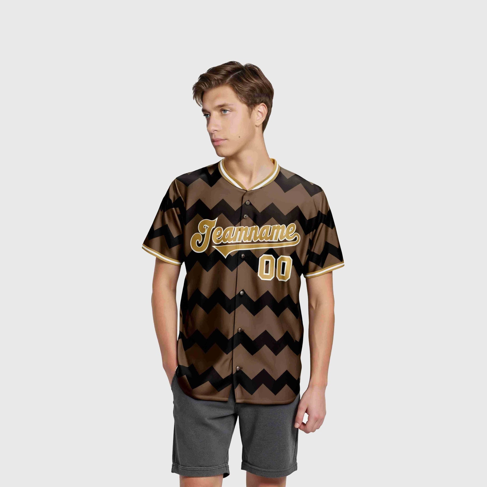 Custom Light Brown Old Gold White Authentic Corrugated Fashion Baseball Jersey