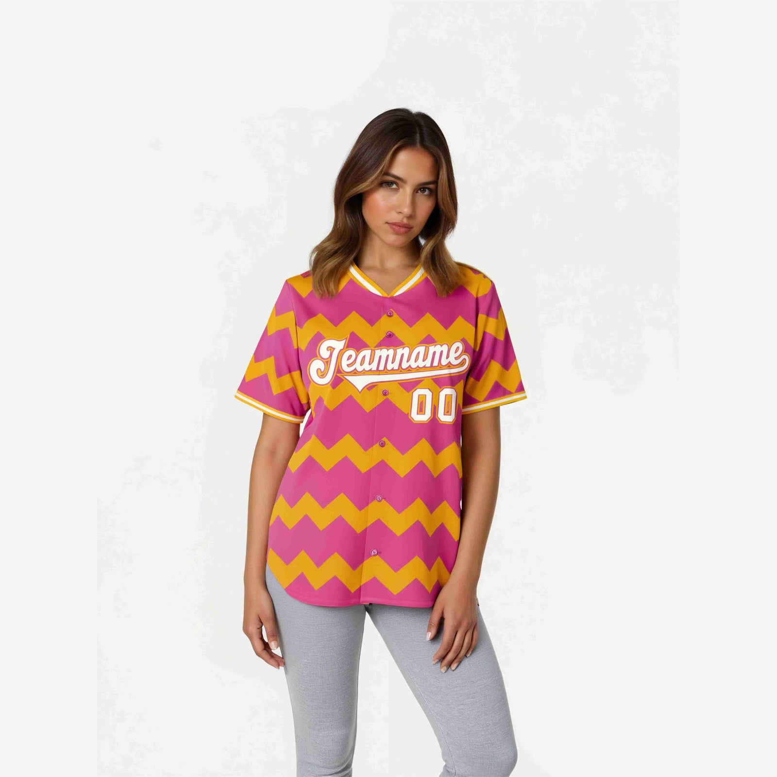 Custom Pink Gold White Authentic Corrugated Fashion Baseball Jersey