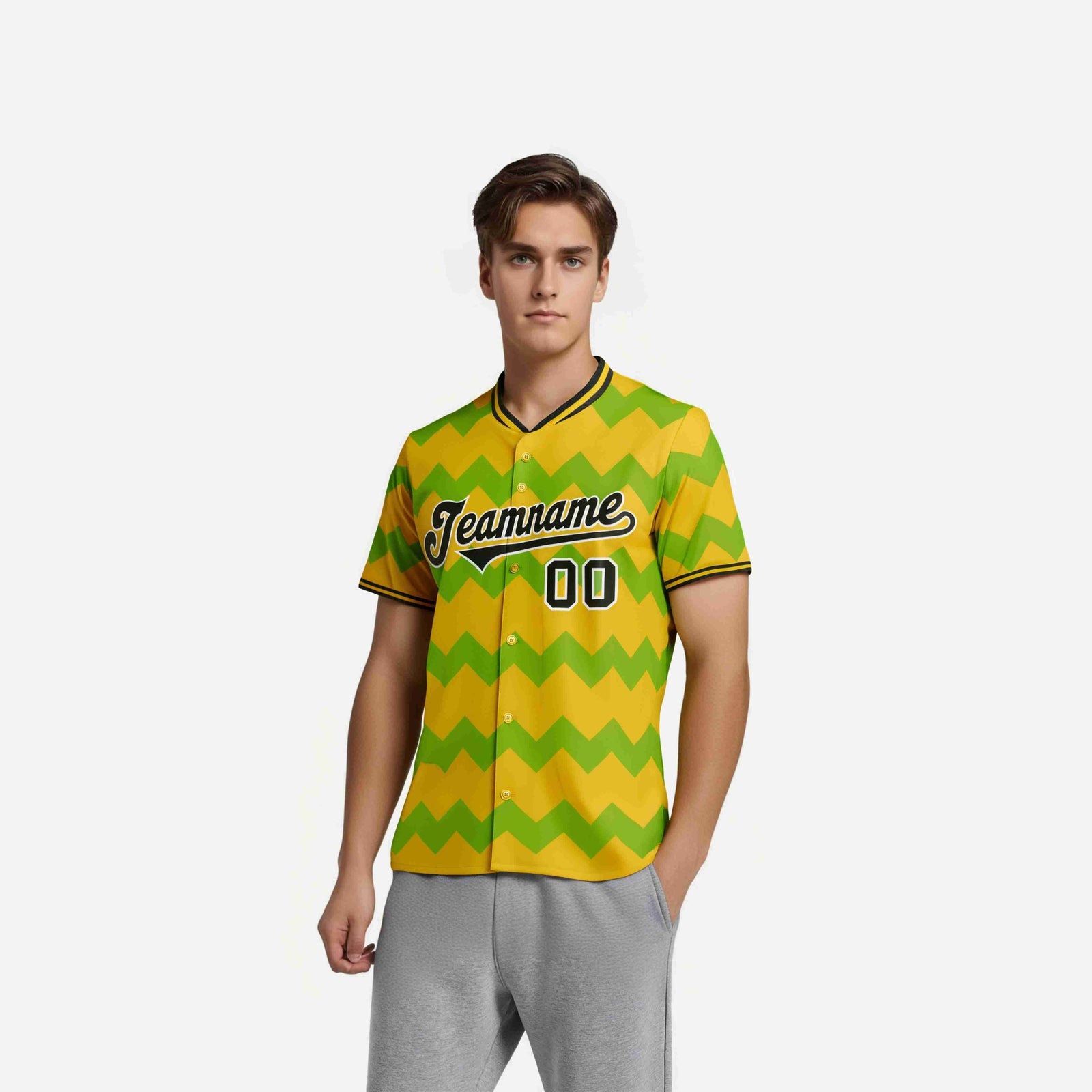 Custom Gold Neon Green Black Authentic Corrugated Fashion Baseball Jersey