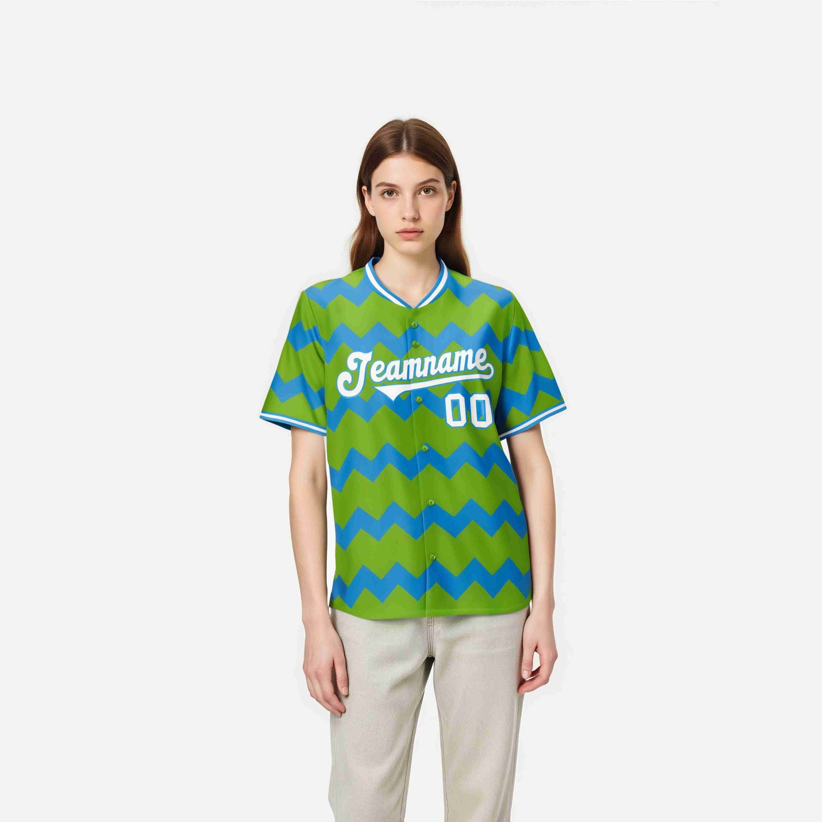 Custom Neon Green Powder Blue White Authentic Corrugated Fashion Baseball Jersey