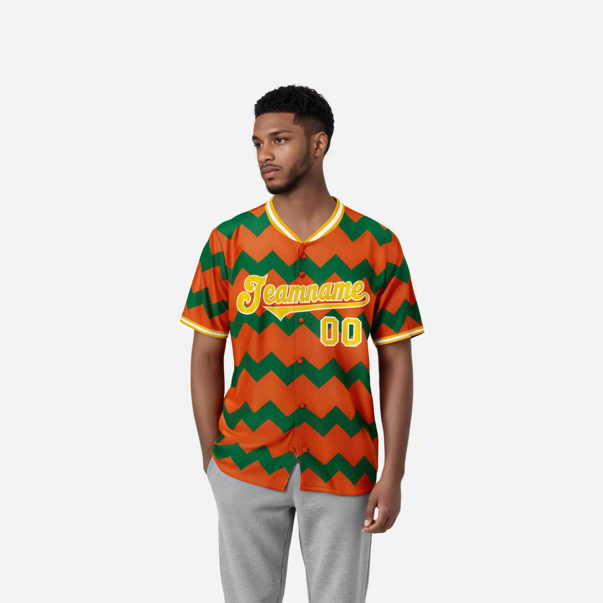 Custom Orange Gold Kelly Green Authentic Corrugated Fashion Baseball Jersey