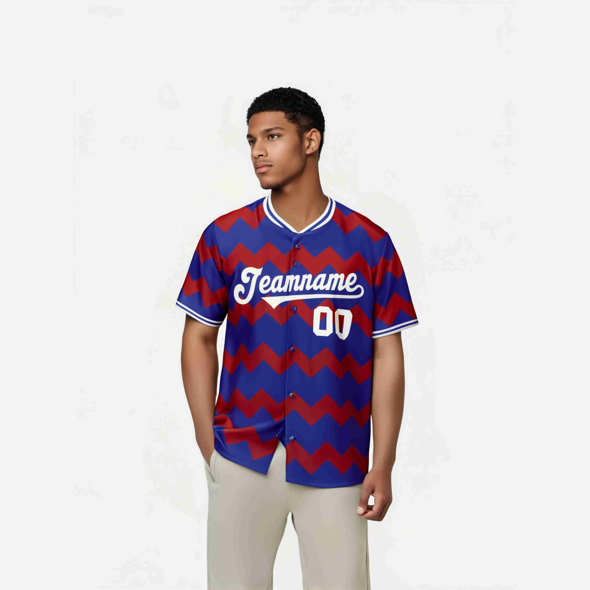 Custom Royal Blue Red White Authentic Corrugated Fashion Baseball Jersey