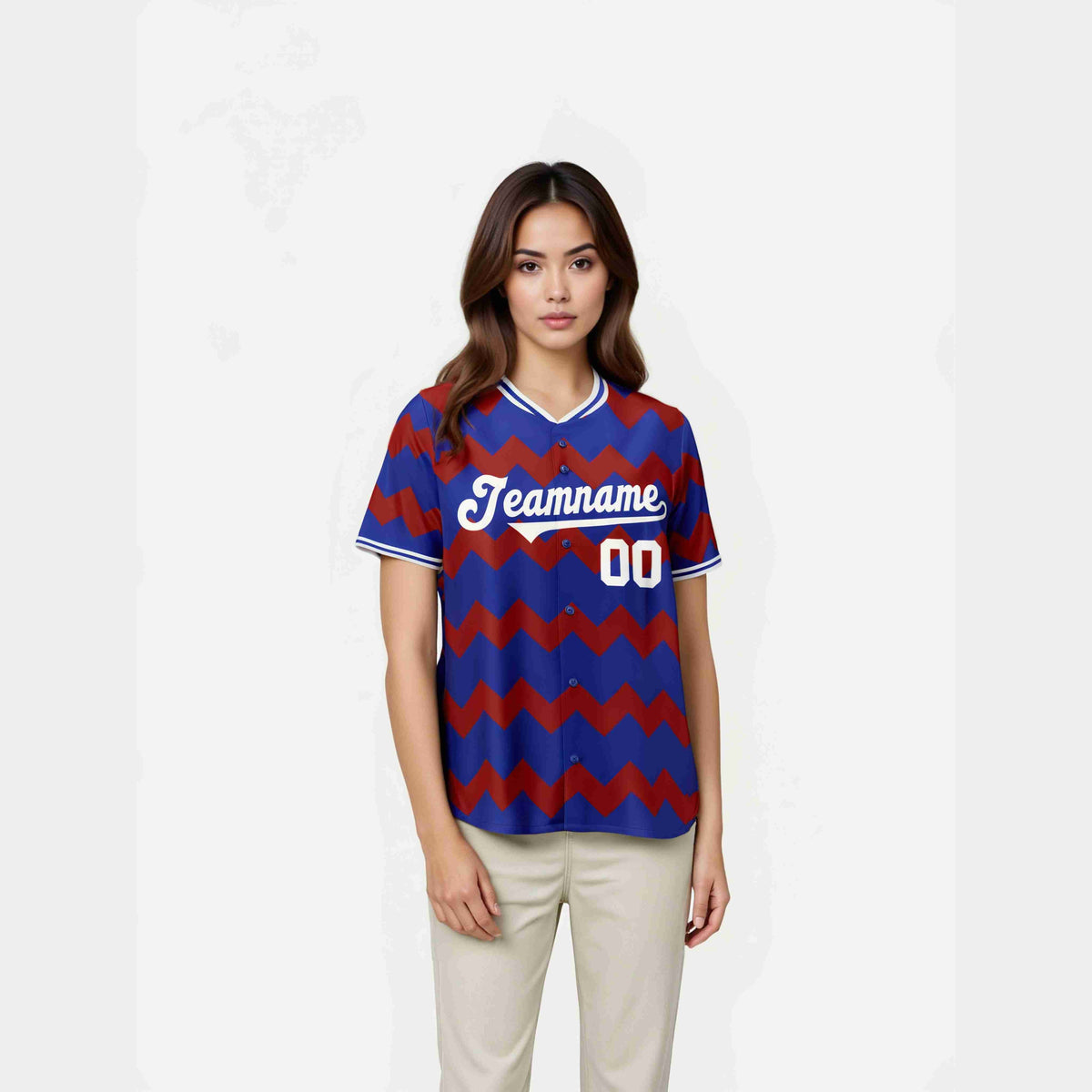 Custom Royal Blue Red White Authentic Corrugated Fashion Baseball Jersey