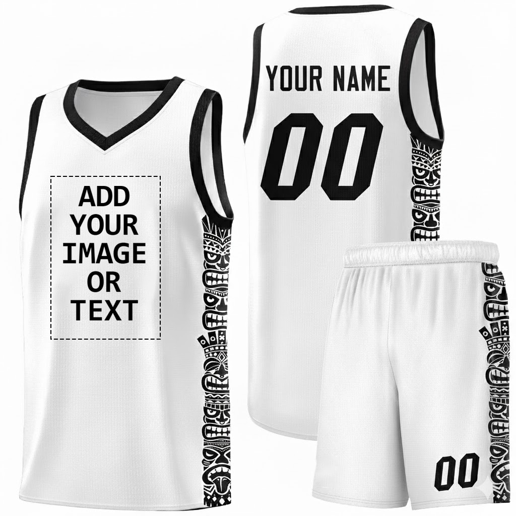 Custom Logo/Text White Black Personalized Indians Pattern Sets Sports Uniform Basketball Jersey