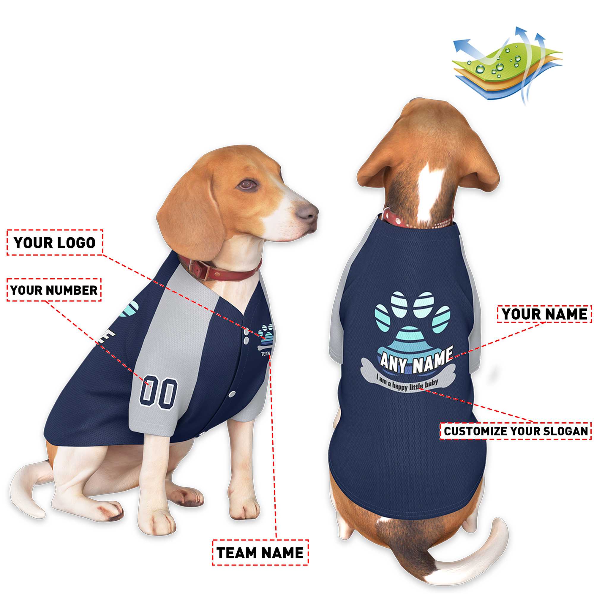 Custom Navy Gray Raglan Sleeves Dog Jersey