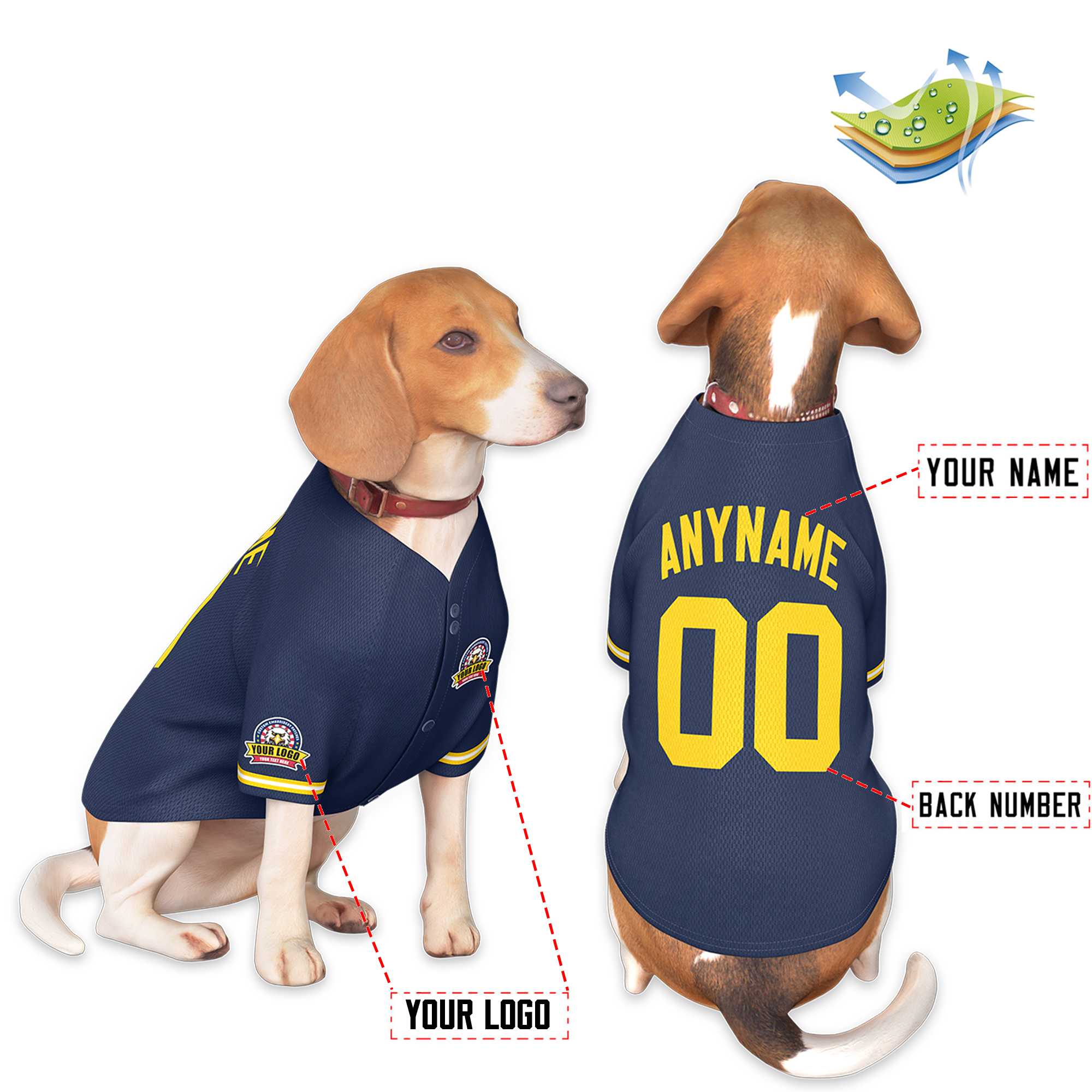 Custom Navy Gold Classic Style Dog Jersey
