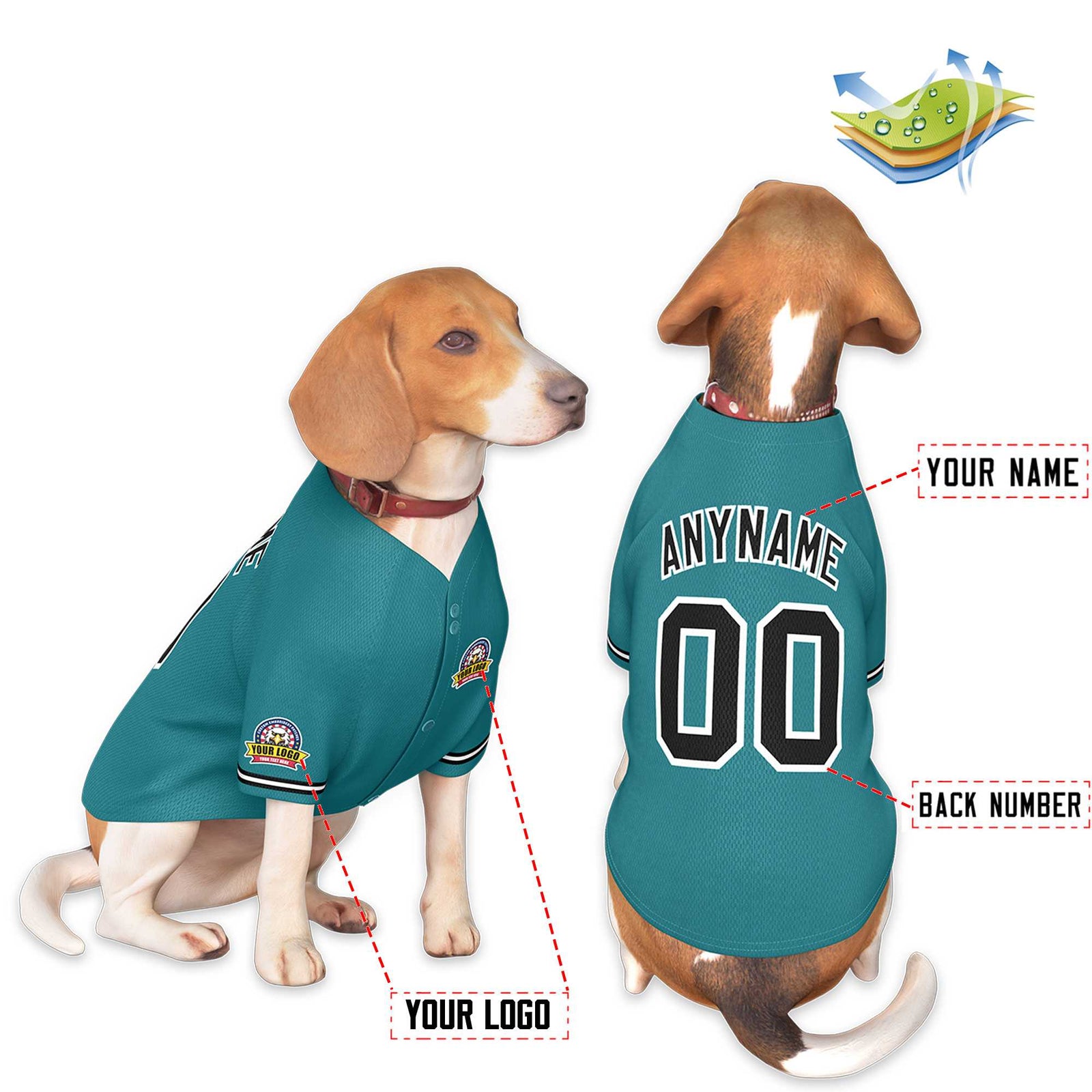 Custom Aqua Black-White Classic Style Dog Jersey