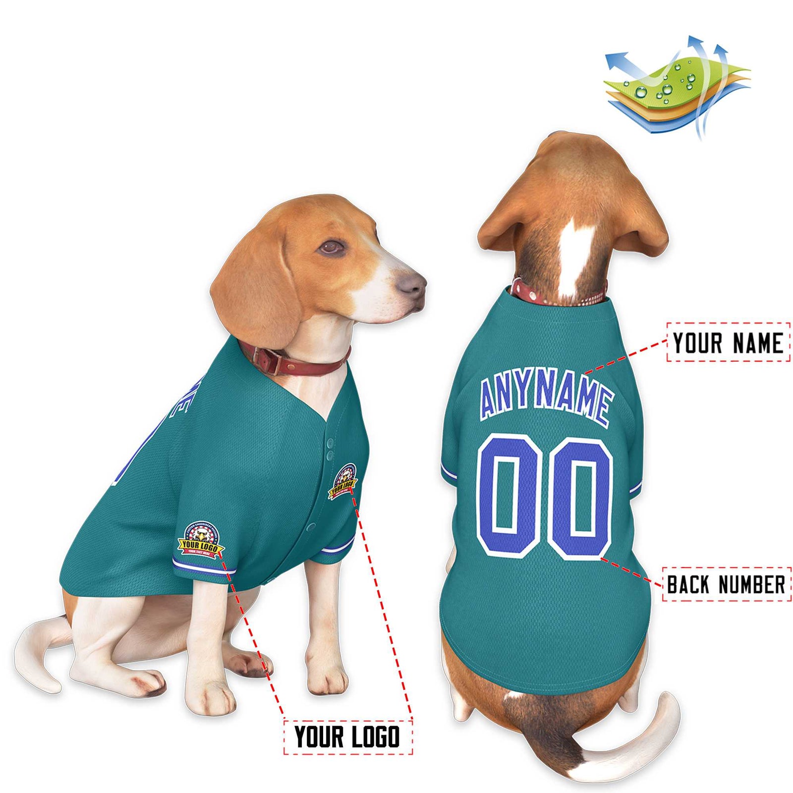 Custom Aqua Royal-White Classic Style Dog Jersey