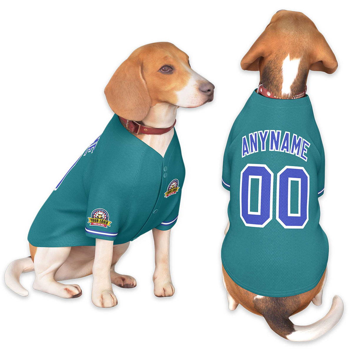 Custom Aqua Royal-White Classic Style Dog Jersey